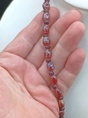 Antique Glass Necklace Beaded Purple Red Opalescent Y Dangle Barrel Clasp 18″