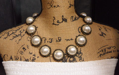 Georgian Riviere Necklace Cultura Faux Pearl Cabochons in Filigree Collets Vtg