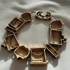 Vintage Gold Tone School Teacher Slide Charm Costume Estate Chunky Bracelet