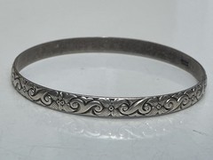 Vintage Danecraft Sterling Silver Flower Floral Swirl Bangle Bracelet 13 g 7.75″