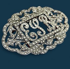 Vintage Art Deco Marcasite Style Monogram Brooch Pin Retro Victorian Revival EUC