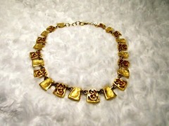 Vintage Choker Necklace Bright Gold Tone Trapezoid Geometric Chain Statement 18″