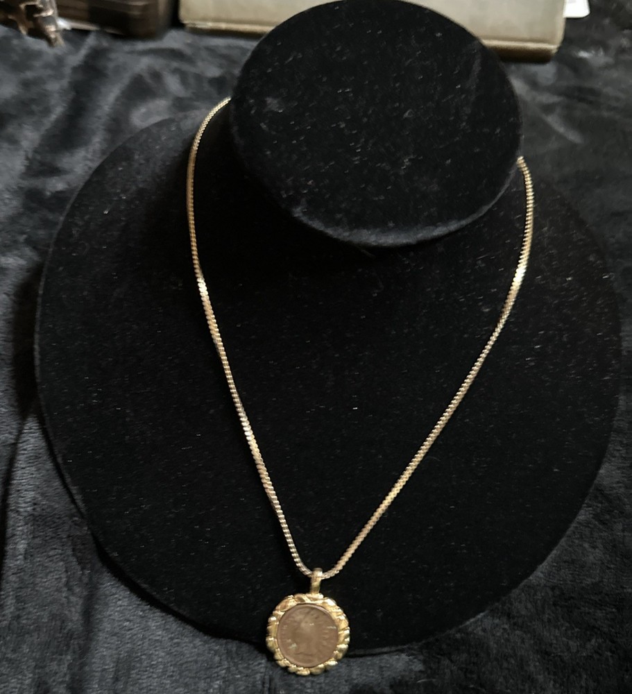 Vtg coin pendant necklace United States 1907 Copper Indian Head Penny 17” Chain