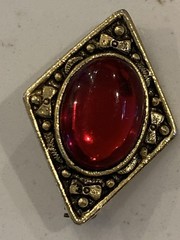 Vintage Brooch Lot, Lady In Mirror, Brass, Blue/ Red Glass, Delft Holland