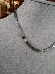 Hematite Heart shaped Bead Necklace with Clear Crystal Station Necklace 18″