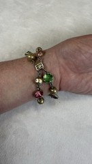 Vintage Multicolor Glass Stone Faux Pearl Bracelet Silver Tone Costume Jewelry