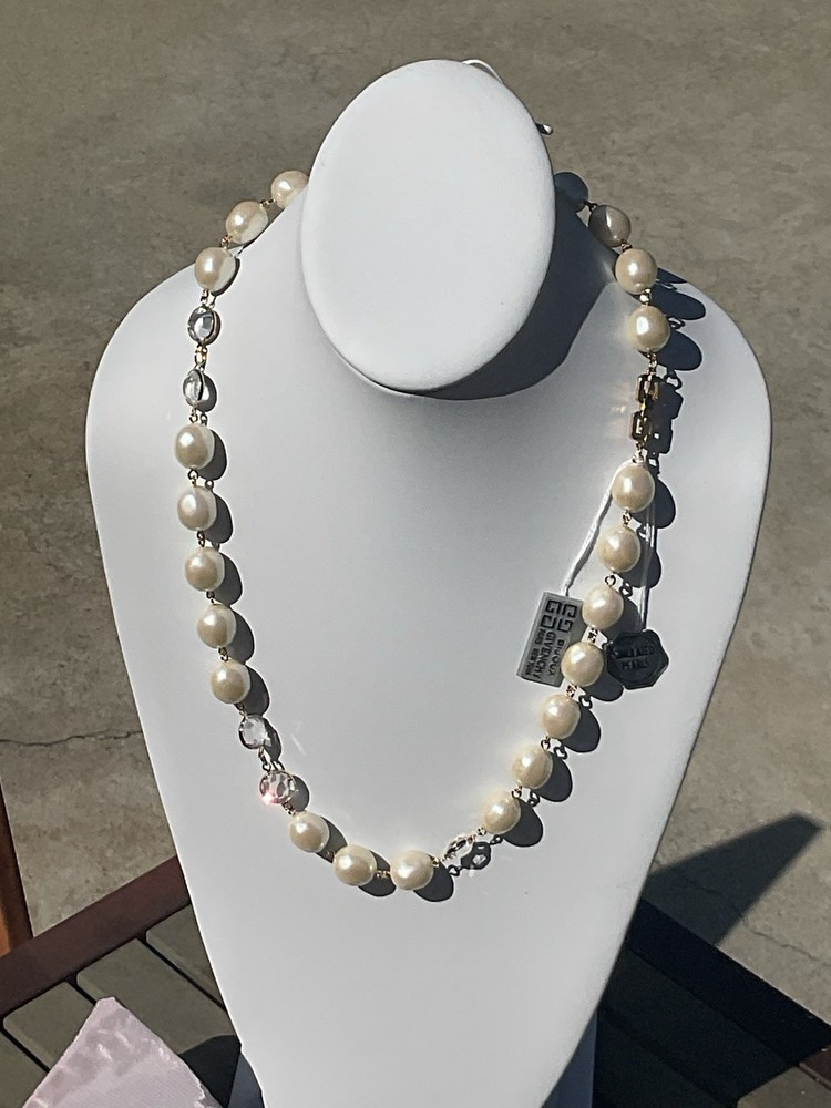 NOS Simulated Pearl + Rhinestone Bijoux GIVENCHY Goldtone Necklace!!!