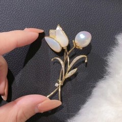 Tulip Flower Brooches For Women Pearl Rhinestone Pin Wedding Party Jewelry