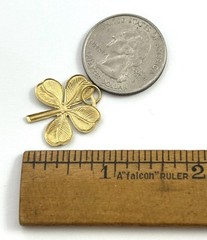 Vintage Lucky Charm Pendant Four Leaf Clover Brass Metal Jewelry Shamrock