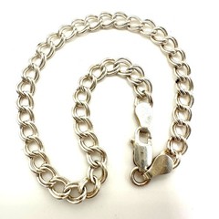 Italy 925 sterling silver double curb link chain starter charm bracelet 7.13″