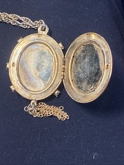 Vintage 50s Goldtone Locket Painted Courting Couple Silhouette Victorian Revival