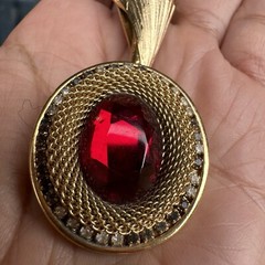 VTG Whiting Davis Feather Brooch Pin 5 Inch Red Glass Rhinestone Gold Plate Rare