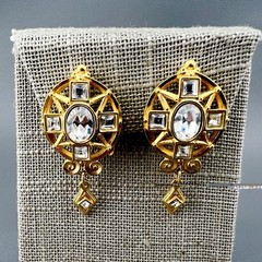 Vintage Edgar Berebi Earrings Gold Tone Rhinestone Statement Clip Ons Signed