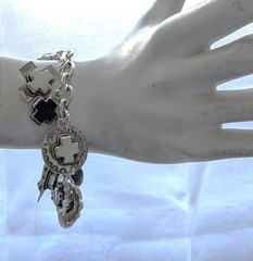 Joan Slifka Sterling 925 Heart Angel Cross Love Luck Charm Two Sided Bracelet
