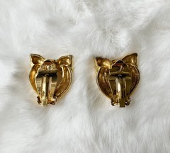 vintage Moschino Logo Heart Bow Clip On earrings Gold Tone Rare Japan exclusive