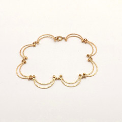 Solid 14k Yellow Gold Crescent Moon Scalloped Bracelet U Shape 7in Vintage
