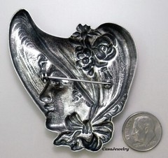 #3336 ANTIQUED STERLING SILVER PLATED VICTORIAN BONNET GIRL BROOCH – 1 Pc