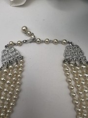 Multiple Strand Faux Pearl & Crystal Necklace Japan 16” Vintage