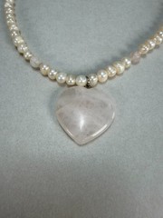 Freshwater Pearl Rose Quartz Heart Pendant Necklace Romantic Elegant