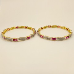 Designer Ruby & Cubic Zirconia Bangle Set Handmade 22K Gold Plated Ethnic Style