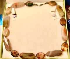 Antique Scottish Banded Agate Necklace Natural Stone Victorian Vtg Antique 22”