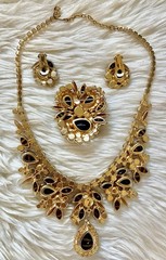 Juliana Book Piece Tigers Eye Rhinestone Necklace Brooch Earring Set
