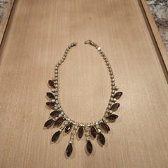 Vintage Garnet Drippy Bib Necklace Aurora Borealis Crystal Valentine Runway