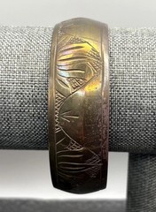 Vintage Brass Tone Plated Bangle Bracelet Wide Engraved Ethnic Boho Bohemian