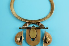 Vtg Ermani Bulatti Art Deco Mother of Pearl Gold Tone Choker Clipon Earrings Set