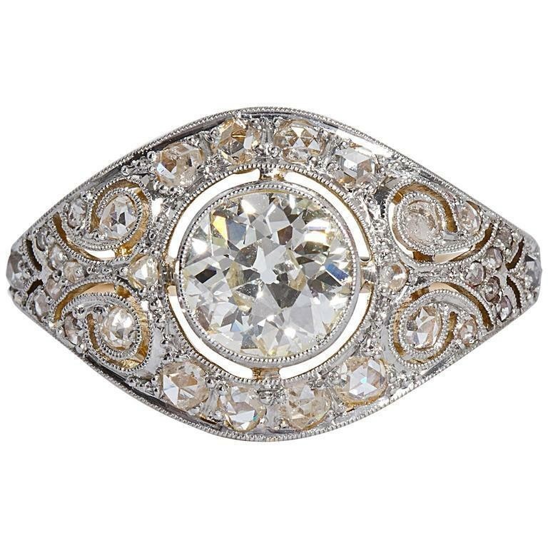 Art Deco 2.50 Ct White Diamond Vintage Engagement Ring 14K Yellow Gold Plated