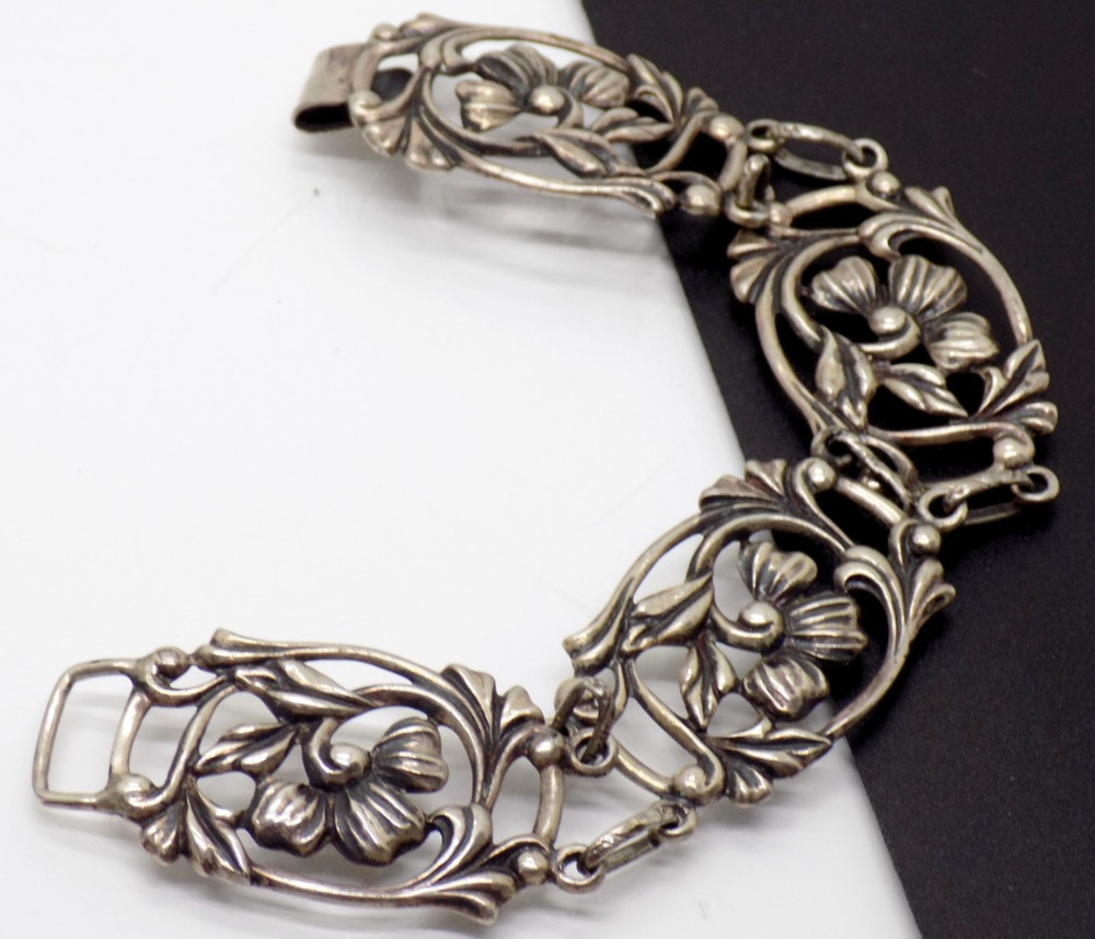 Danecraft 925 Sterling Silver Floral Flower Repousse Filigree Bracelet