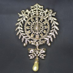 Vintage Medieval Bow Brooch Baroque Hollow Flower Rhinestone Pin