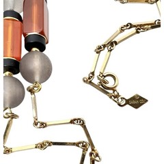 Sarah Coventry Beaded Necklace Monterey Lucite Gold Tone Bar Link Double Chain