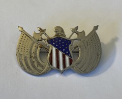 VINTAGE UNIQUE UNITED STATES CREST KNIGHTS SILVER ENAMEL BROOCH PINBACK
