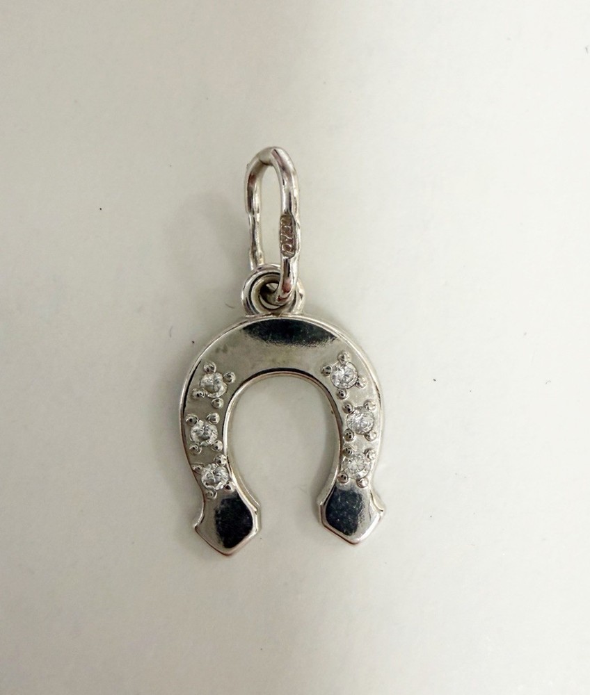 925 Sterling Silver CZ Horseshoe Good Luck Mini Charm Pendant New