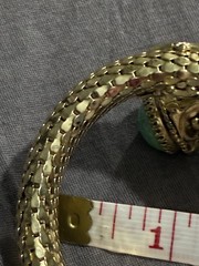 Vintage Whiting & Davis Mesh Snake Wrap Bracelet Green Peking Glass Cabachon