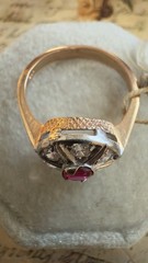 Size 7.5 -14K 583 Rose & White Gold Vintage East European Gemstone Ring -#1897