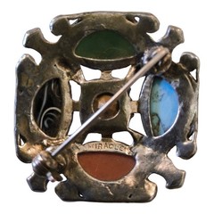 Vintage Miracle Celtic Brooch Scottish Agate Style Glass/Rhinestone Multicolor