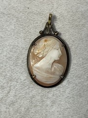 2 Antique Shell Cameo Brooches Pins One Is Ornate & Bejeweled