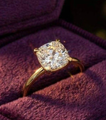 Pure 10K Yellow Gold FN Cushion Cut 2.00CT White Moissanite Women’s Party Ring