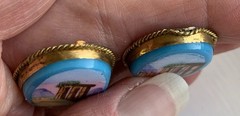Victorian Grand Tour Opaline Glass Gold Filled Micro Scene Jewelry Medallions
