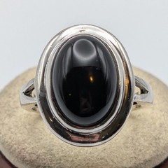 Vintage Sterling Silver Oval Black Onyx Solitaire Ring Size 6.5 Minimalist 925