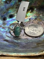 Signed 925 SS bezel set oval pilot mountain turquoise ring Size 8 adjustable
