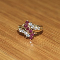 Vintage Gold Plated CZ and Genuine Natural Pink Ruby Cocktail Ring ~ Size 8 🔥