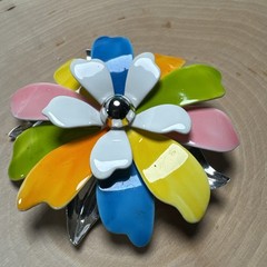 Vintage Sarah Coventry Silver Tone Enamel Flower Brooch Multi Color #6