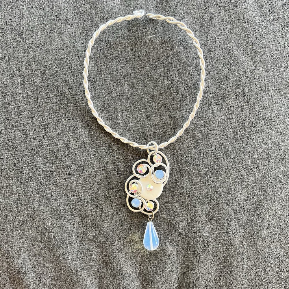 Vintage Jeff Lieb Choker Necklace Silver With Abstract Design Blue Stone OOAK