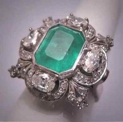3 Ct Emerald Vintage Art Deco Five Stone Cocktail Wedding Ring 14K White Gold FN
