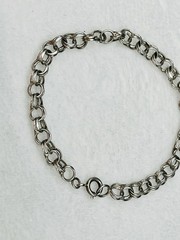 Vintage Sterling Silver Starter Charm Bracelet 6mm Double Link Chain 7.25”