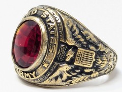 Vintage US Army Military Gold Plated Ring Red Faceted Stone Karatclad Size 10.5