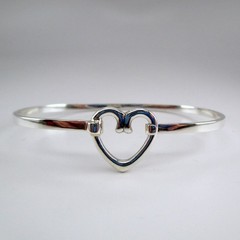 Sterling Silver Outline Heart Bangle Charm Bracelet Gift for Her Vintage New BCS